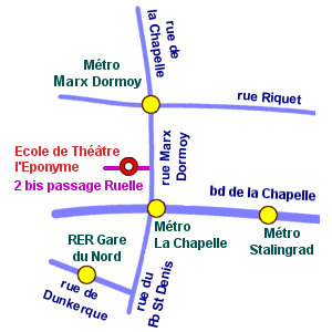 Plan d'acc&egrave;s - &Eacute;cole de th&eacute;&acirc;tre l'&Eacute;ponyme Paris